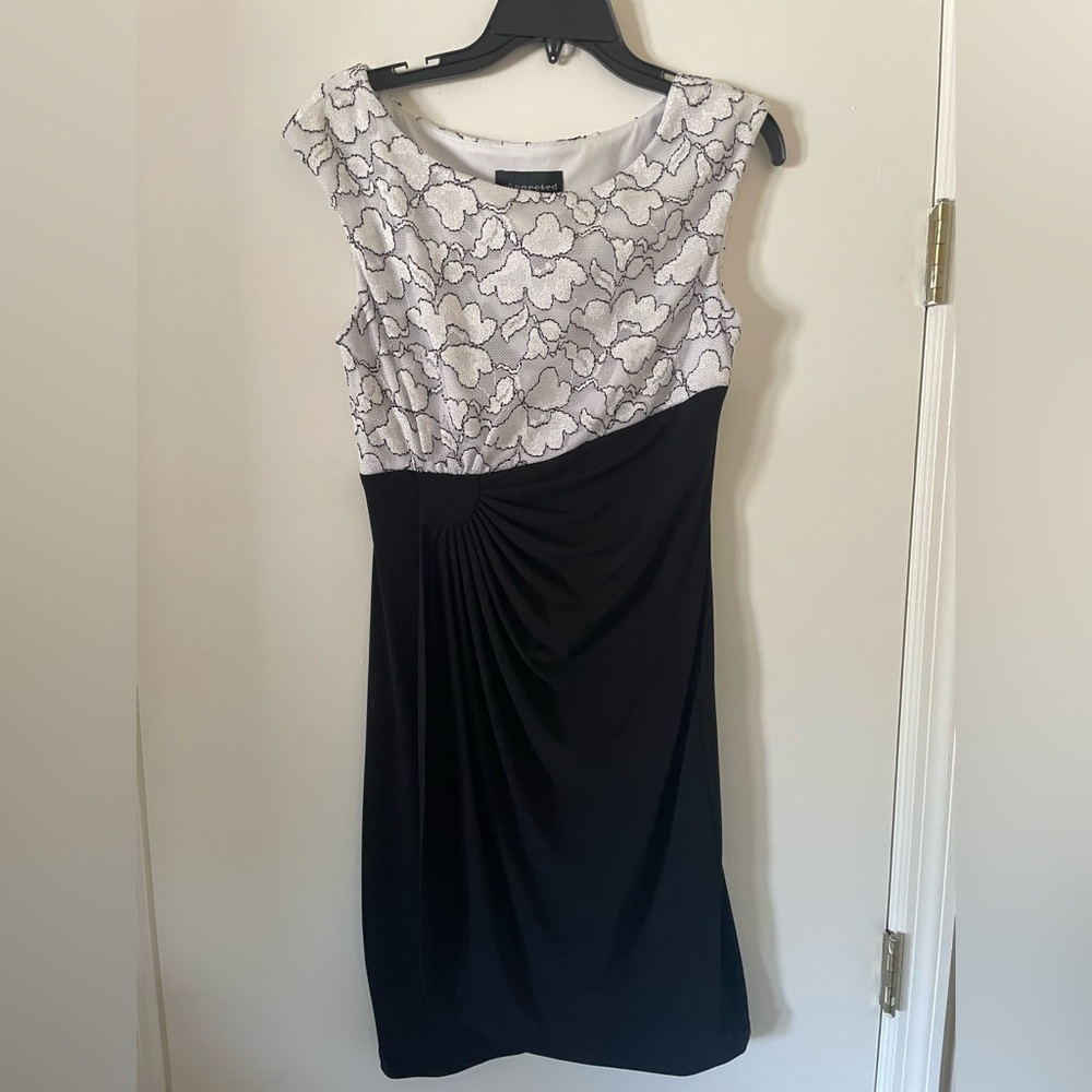 Connected Apparel formal black and white mini sleeveless dress